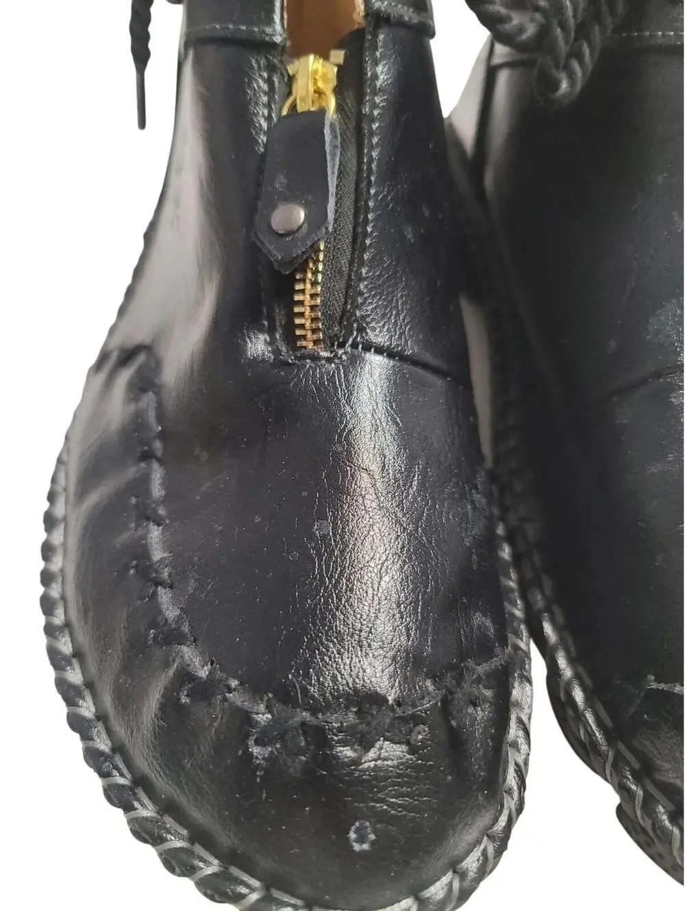 Men's Black Leather European Shoes (46 EU) w/ Zip & Lace-Up - Hand-Stitched